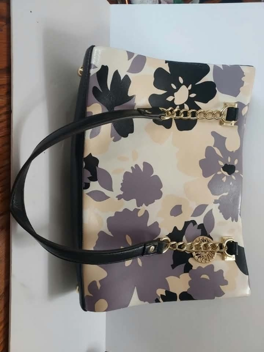 Floral Print Tote Bag in Cream and Lavender